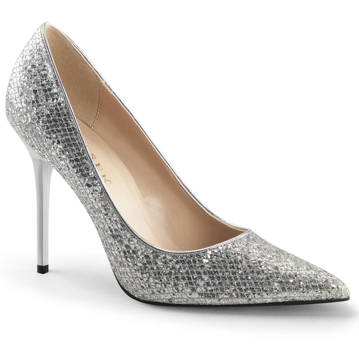 Pleaser Womens Pumps CLASSIQUE-20 Slv Glittery Lame Fabric