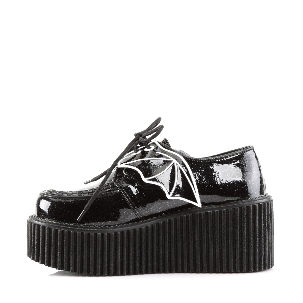 DemoniaCult Womens Low Shoe CREEPER-205 Blk Glitter Vinyl