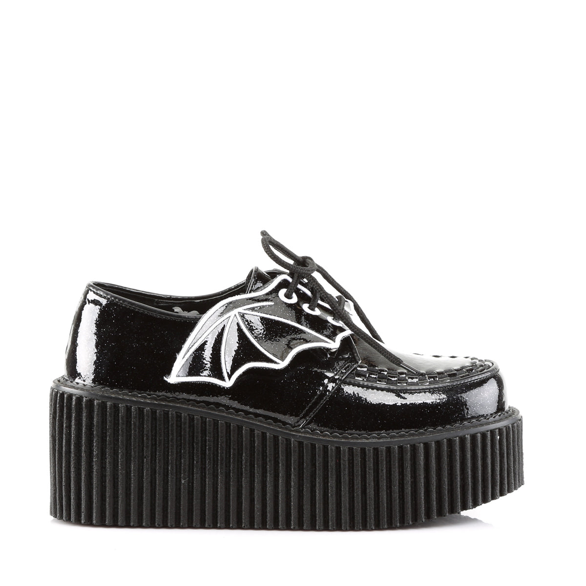 DemoniaCult Womens Low Shoe CREEPER-205 Blk Glitter Vinyl