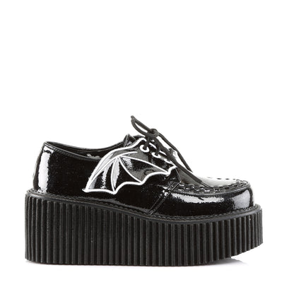 DemoniaCult Womens Low Shoe CREEPER-205 Blk Glitter Vinyl