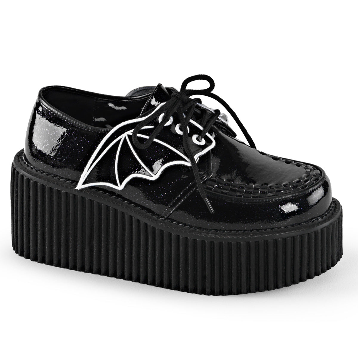 DemoniaCult Womens Low Shoe CREEPER-205 Blk Glitter Vinyl