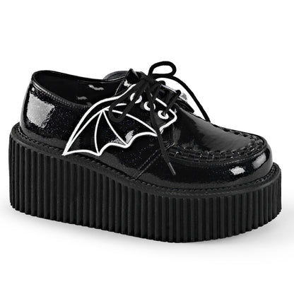 DemoniaCult Womens Low Shoe CREEPER-205 Blk Glitter Vinyl