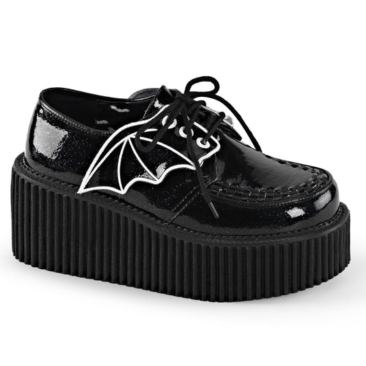 DemoniaCult Womens Low Shoe CREEPER-205 Blk Glitter Vinyl