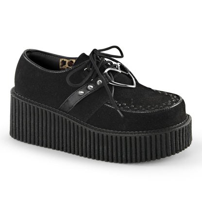 DemoniaCult Womens Low Shoe CREEPER-206 Blk Vegan Suede-Vegan Leather