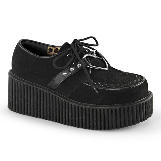 DemoniaCult Womens Low Shoe CREEPER-206 Blk Vegan Suede-Vegan Leather