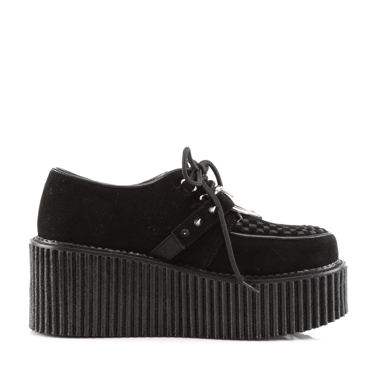 DemoniaCult Womens Low Shoe CREEPER-206 Blk Vegan Suede-Vegan Leather