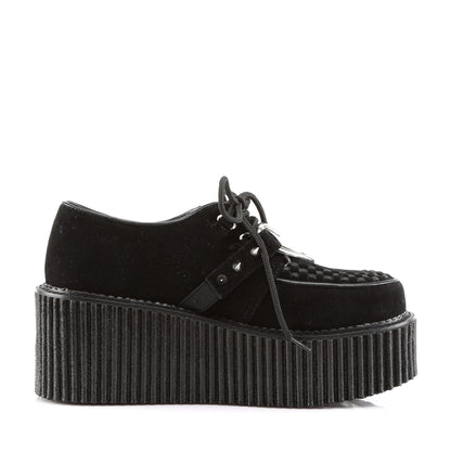 DemoniaCult Womens Low Shoe CREEPER-206 Blk Vegan Suede-Vegan Leather
