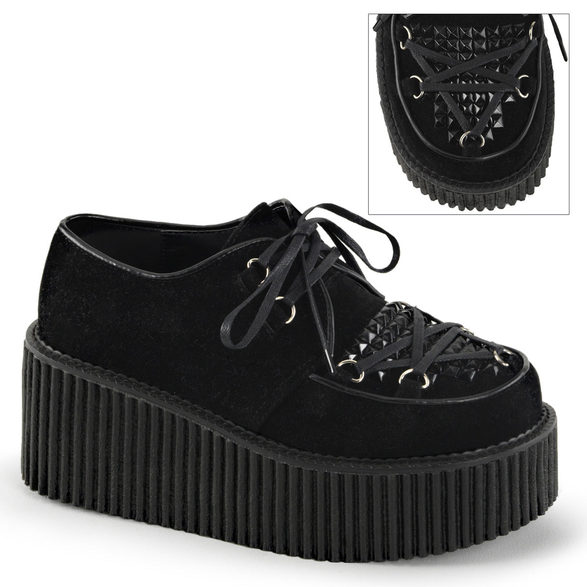 DemoniaCult Chaussure basse des femmes CREEPER-216 BLK Suede végétalien