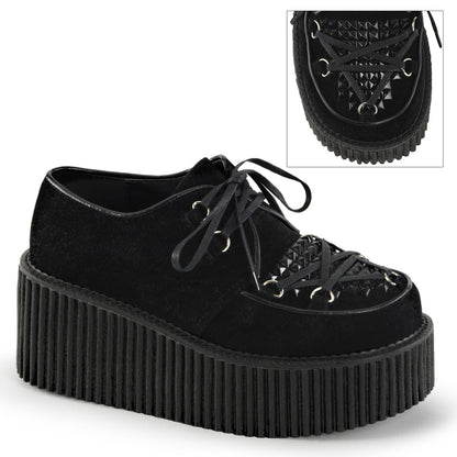 DemoniaCult Chaussure basse des femmes CREEPER-216 BLK Suede végétalien