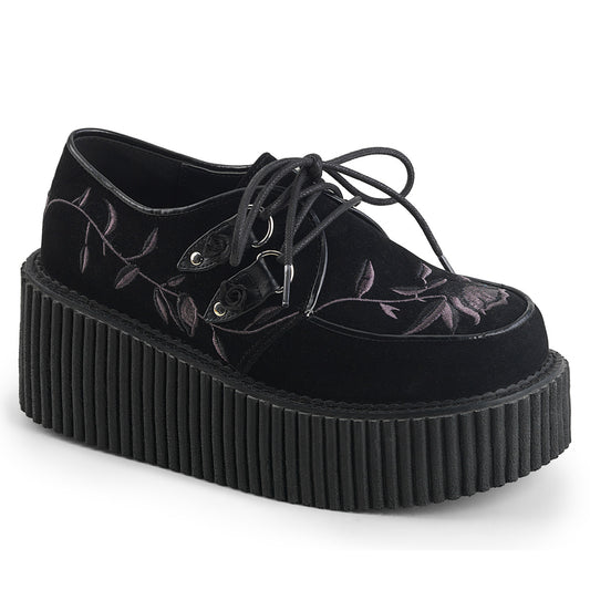 DemoniaCult Womens Low Shoe CREEPER-219 Blk Velvet