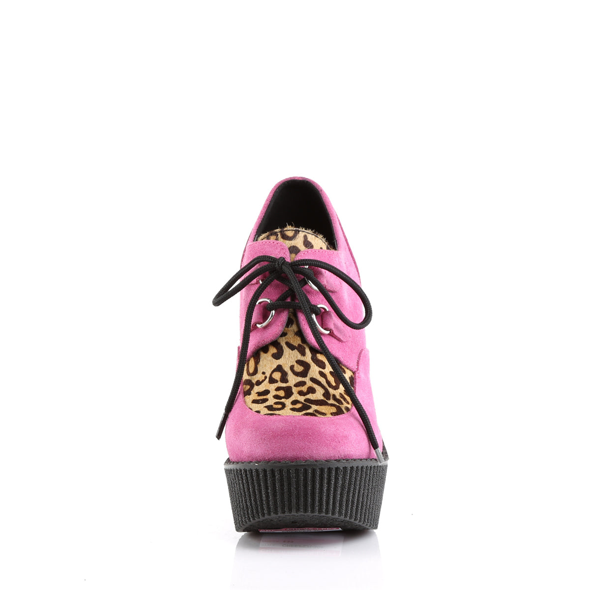 DemoniaCult Chaussure basse des femmes CREEPER-304 H.Pink Vegan Suede-Leopard Pony Pony Hair