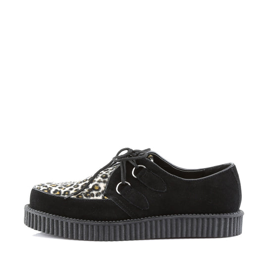 DemoniaCult Chaussure basse pour hommes Creeper-600 Blk Suede-Cheetah Fur