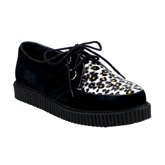DemoniaCult Chaussure basse pour hommes Creeper-600 Blk Suede-Cheetah Fur
