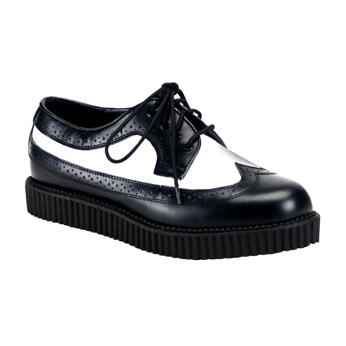DemoniaCult Mens Low Shoe CREEPER-608 Blk-Wht Leather