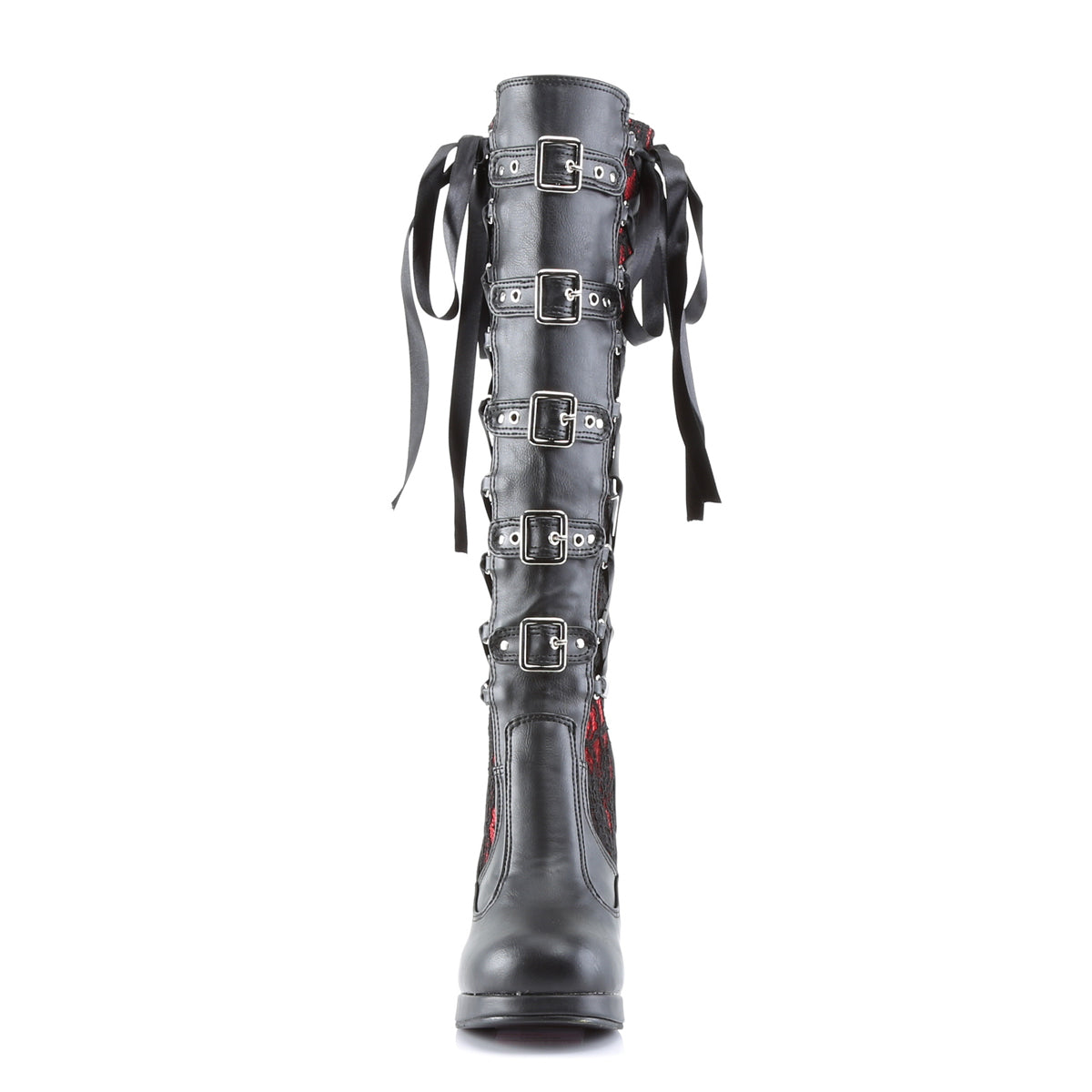 DemoniaCult Bottes de femmes CRYPTO-106 cuir végétalien BLK-rouge