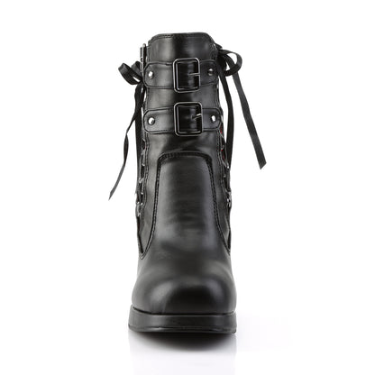 DemoniaCult Womens Ankle Boots CRYPTO-51 Blk-Red Lace Vegan Leather