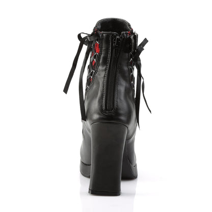 DemoniaCult Womens Ankle Boots CRYPTO-51 Blk-Red Lace Vegan Leather