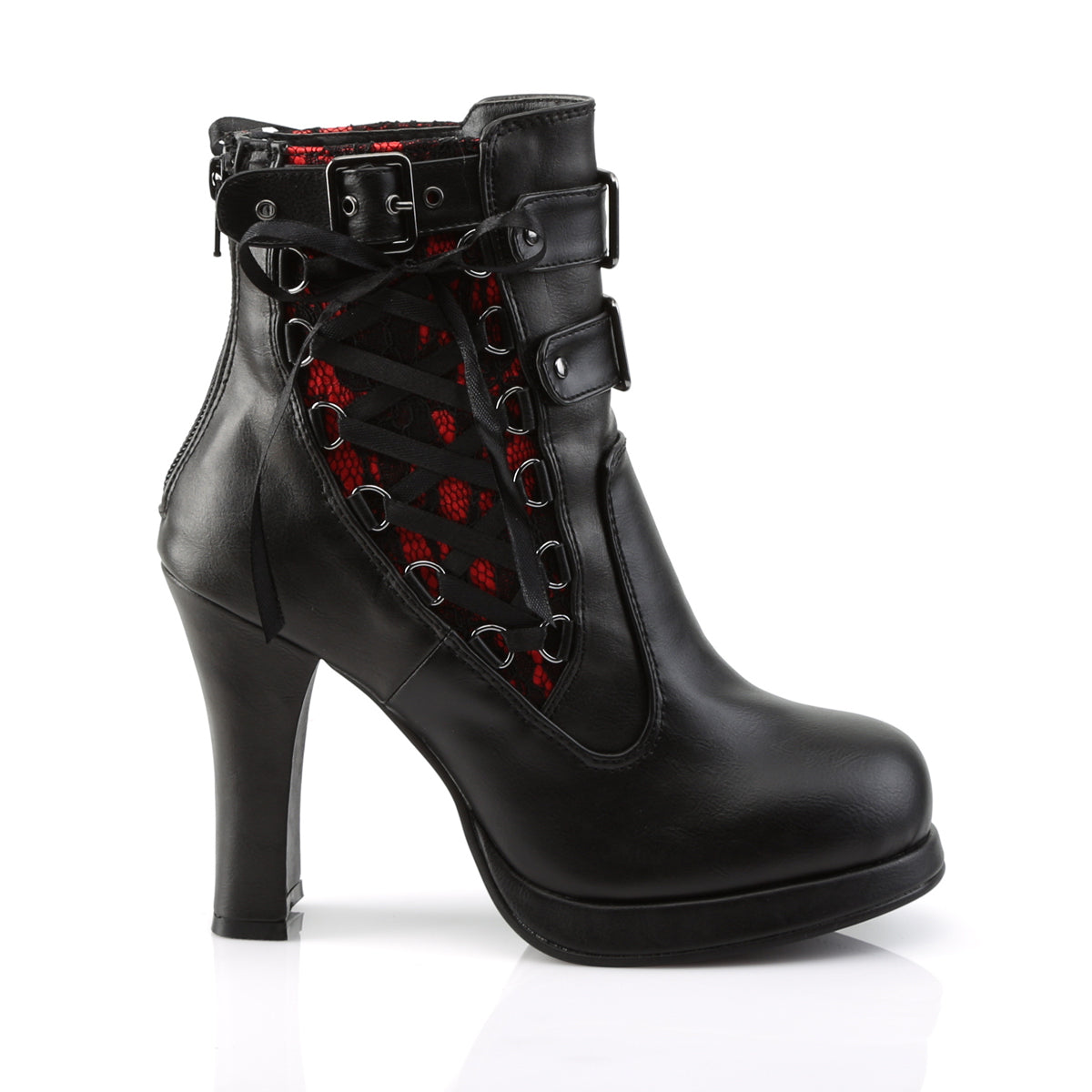 DemoniaCult Bottes de cheville des femmes CRYPTO-51 cuir végétalien en dentelle BLK-RED