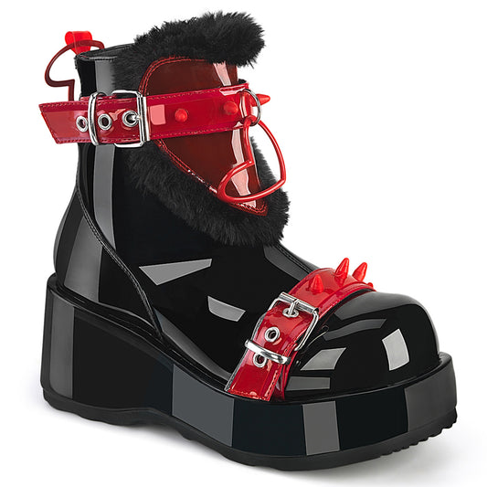 DemoniaCult Women's Ankle Boots CUBBY-57 Blk Pat-Red PVC