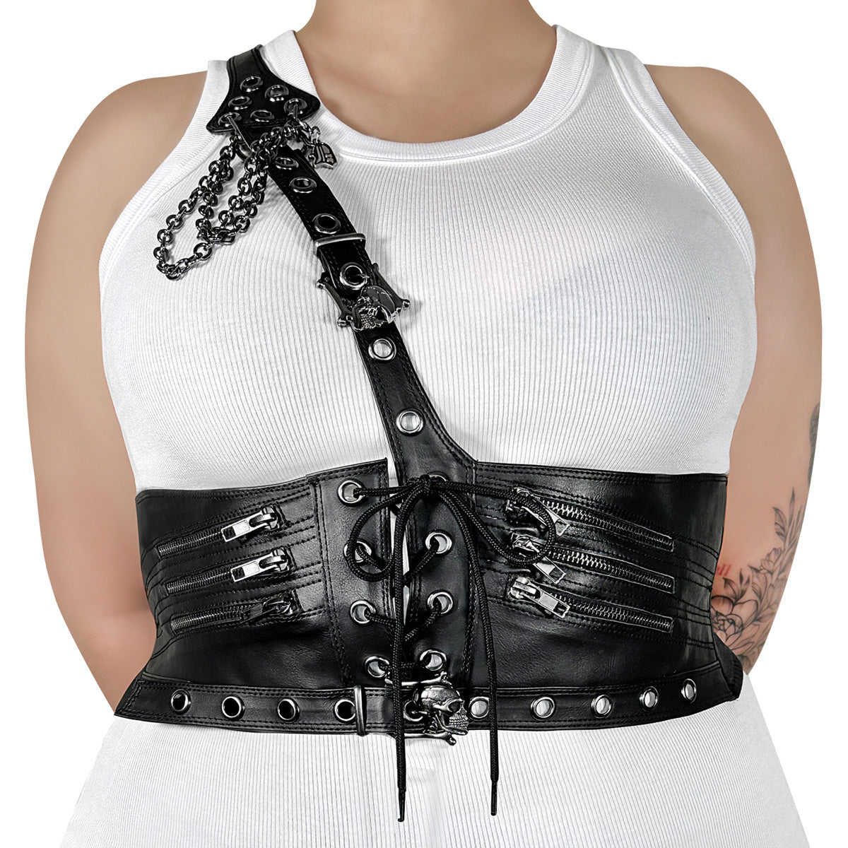 DemoniaCult Women's Clothing DA-105-LXL Blk Str Faux Leather