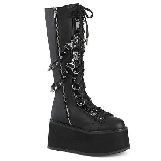 DemoniaCult Women's Mid-Calf & Knee High Boots DAMNED-220 Blk Vegan Leather