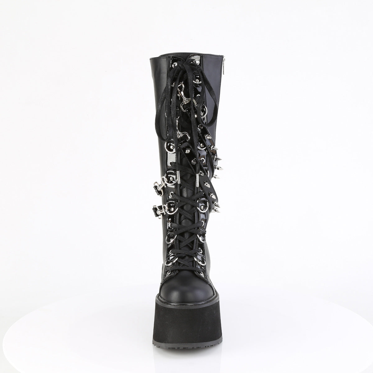 DemoniaCult Women's Mid-Calf & Knee High Boots DAMNED-220 Blk Vegan Leather