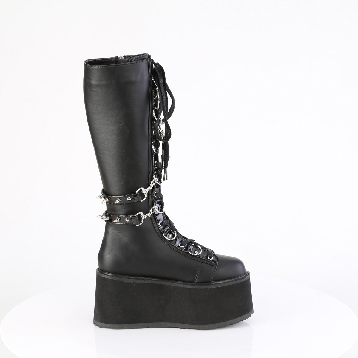 DemoniaCult Women's Mid-Calf & Knee High Boots DAMNED-220 Blk Vegan Leather