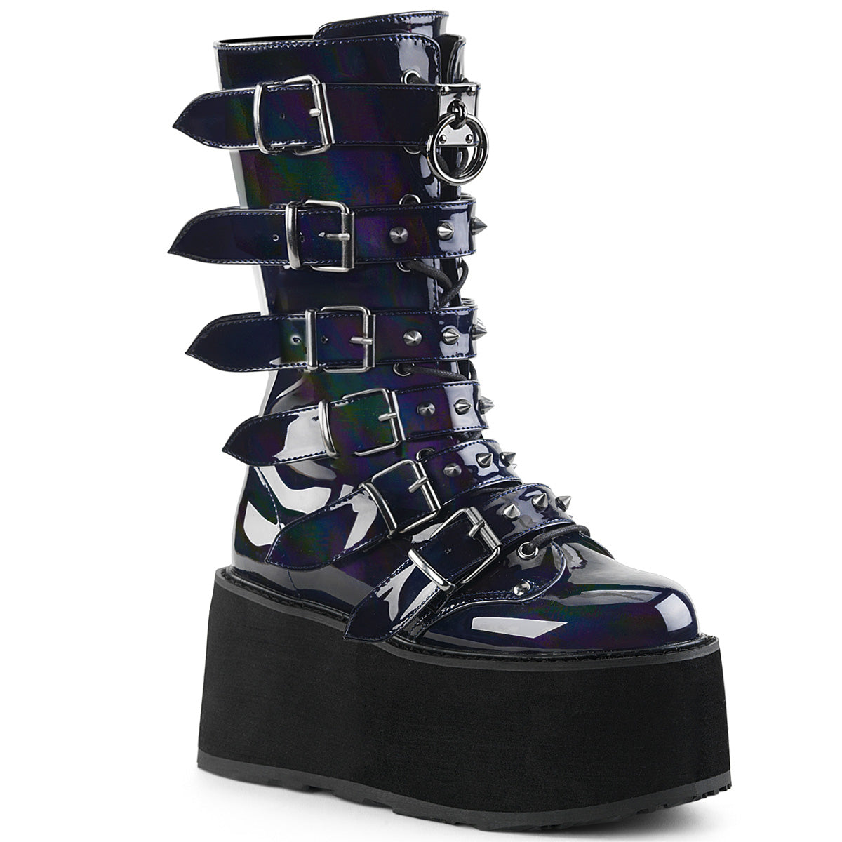 DemoniaCult Bottes de femmes DAMNED-225 Cuir végétalien Blk Hologram