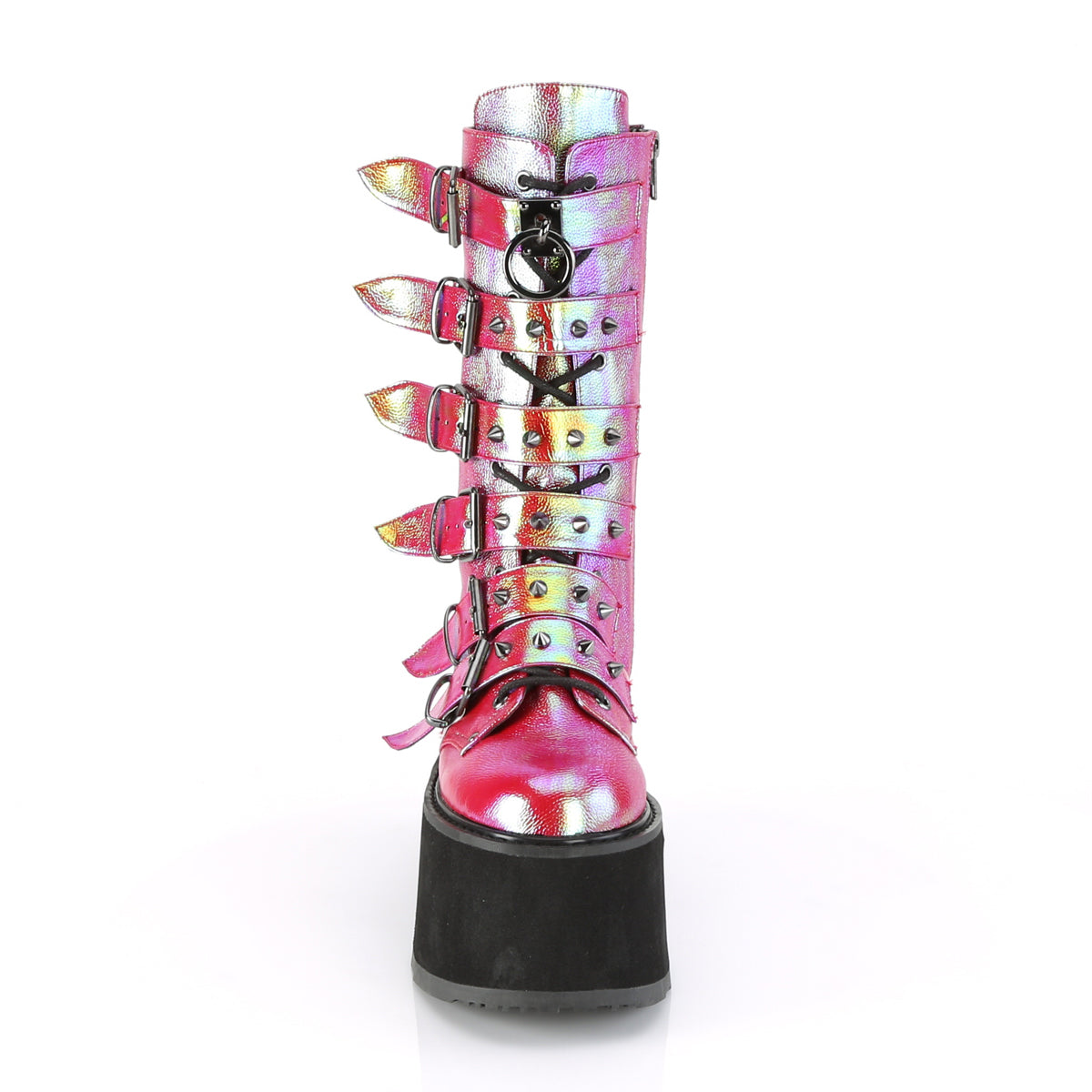 DemoniaCult Womens  DAMNED-225 Pink-Green Iridescent Vegan Leather