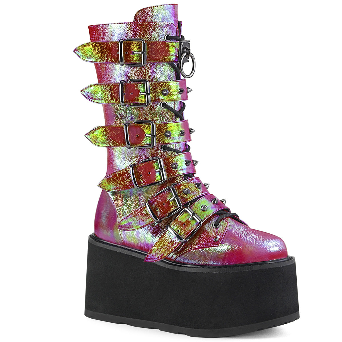 DemoniaCult Womens  DAMNED-225 Pink-Green Iridescent Vegan Leather