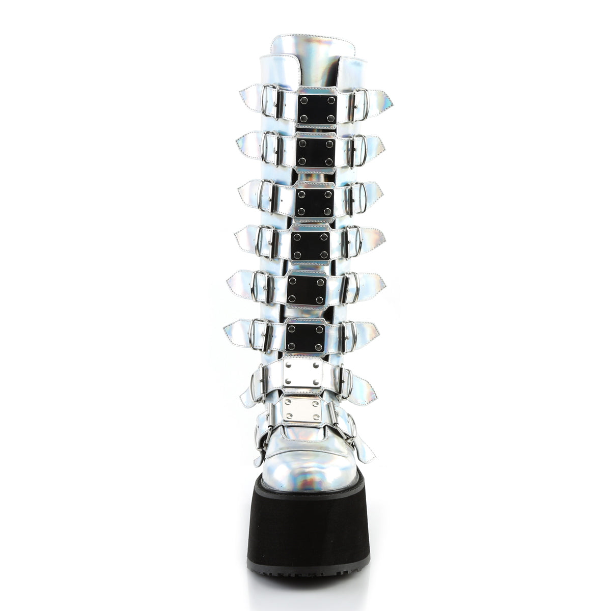 DemoniaCult Bottes de femmes DAMNED-318 Hologramme en cuir végétalien