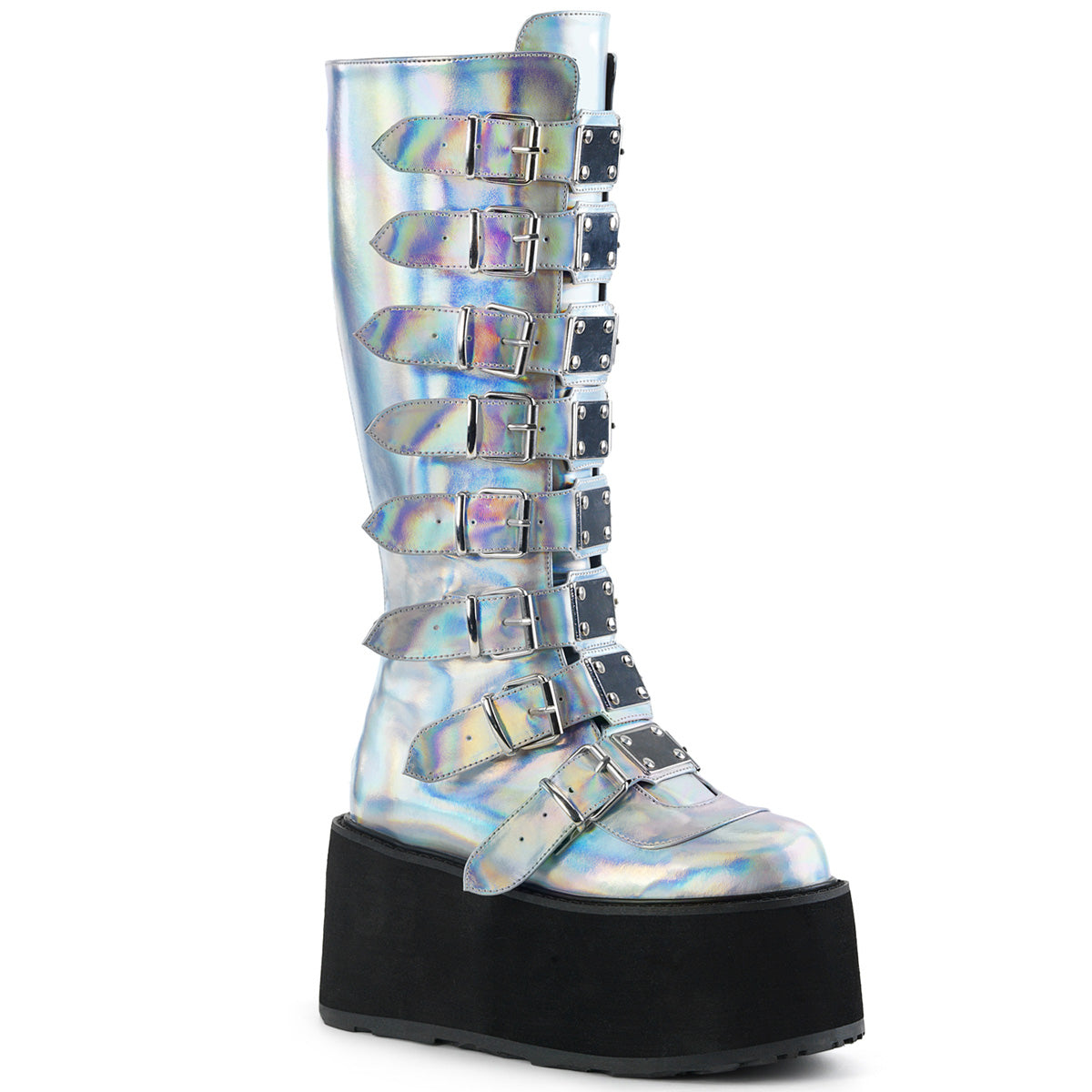 DemoniaCult Bottes de femmes DAMNED-318 Hologramme en cuir végétalien