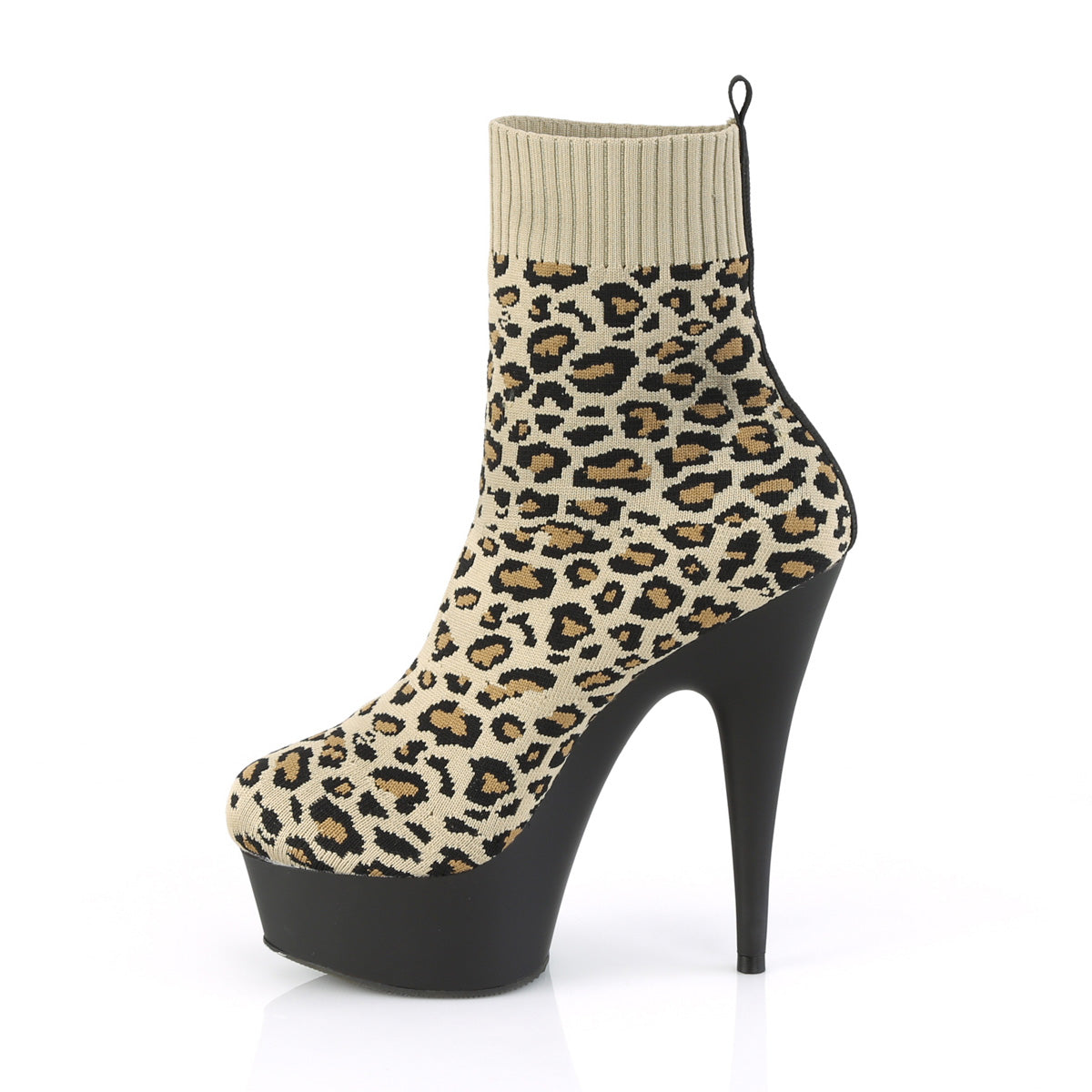 Pleaser Womens Ankle Boots DELIGHT-1002LP Tan Str. Leopard Print Fabric/Blk Matte