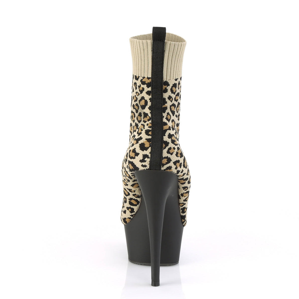 Pleaser Womens Ankle Boots DELIGHT-1002LP Tan Str. Leopard Print Fabric/Blk Matte