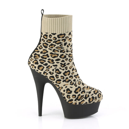 Pleaser Womens Ankle Boots DELIGHT-1002LP Tan Str. Leopard Print Fabric/Blk Matte