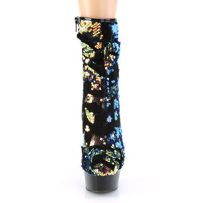Pleaser Bottines pour femmes DELIGHT-1004 paillettes irescentes bleues / blk