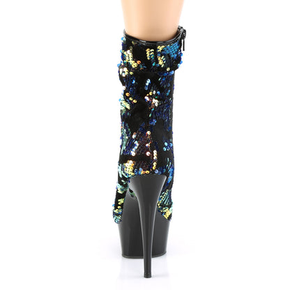 Pleaser Bottines pour femmes DELIGHT-1004 paillettes irescentes bleues / blk