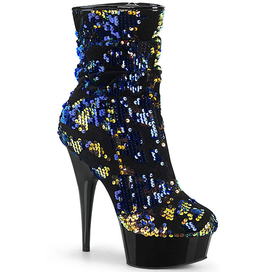 Pleaser Bottines pour femmes DELIGHT-1004 paillettes irescentes bleues / blk