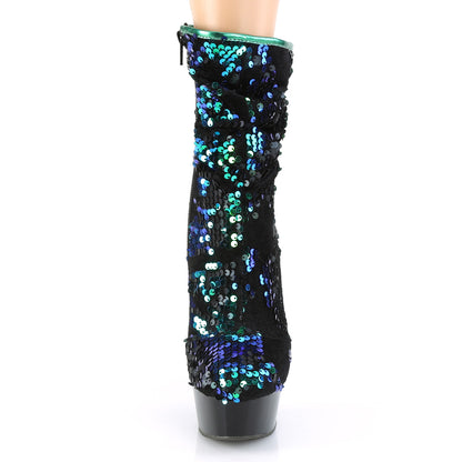 Pleaser Bottines pour femmes DELIGHT-1004 paillettes irescentes vertes / blk