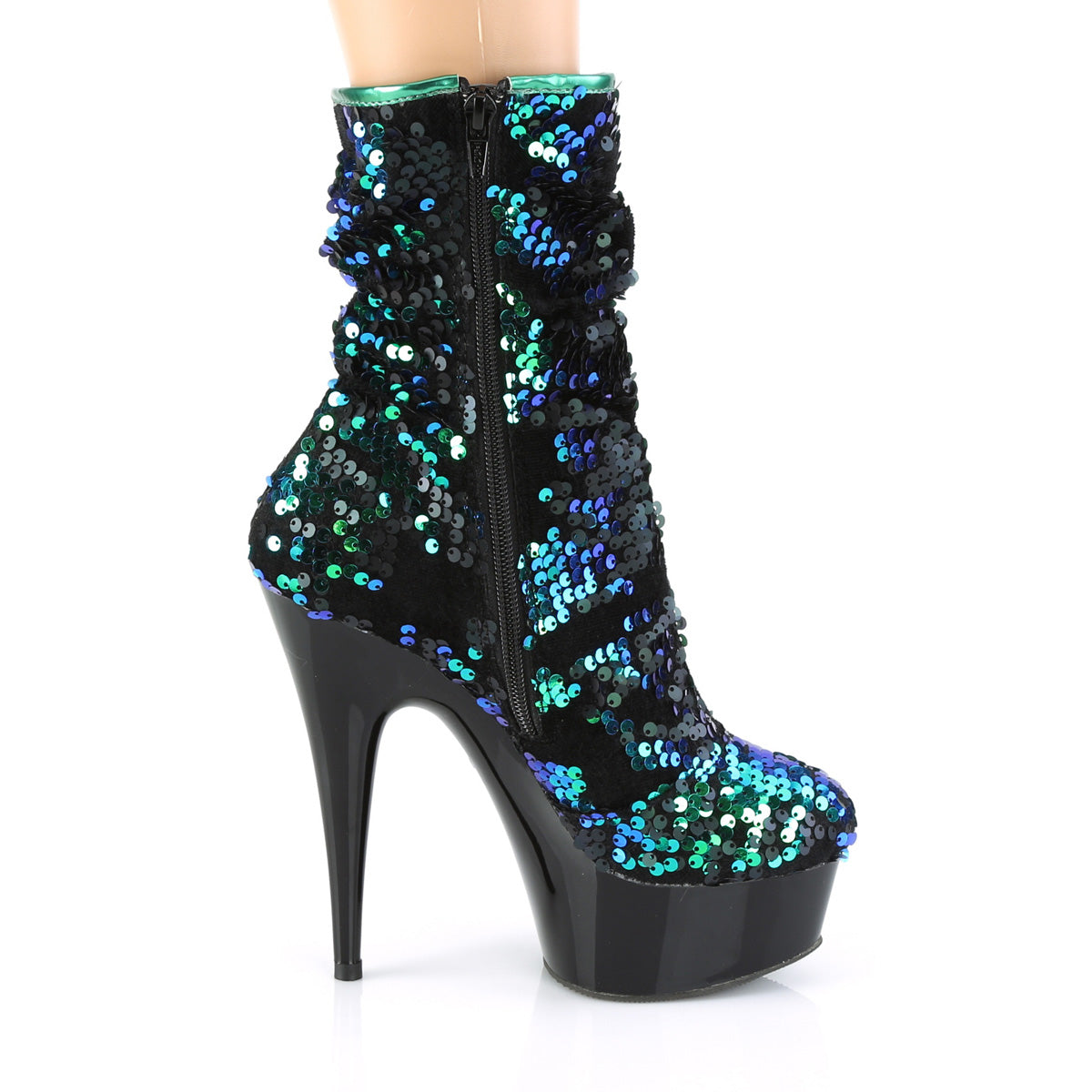 Pleaser Bottines pour femmes DELIGHT-1004 paillettes irescentes vertes / blk