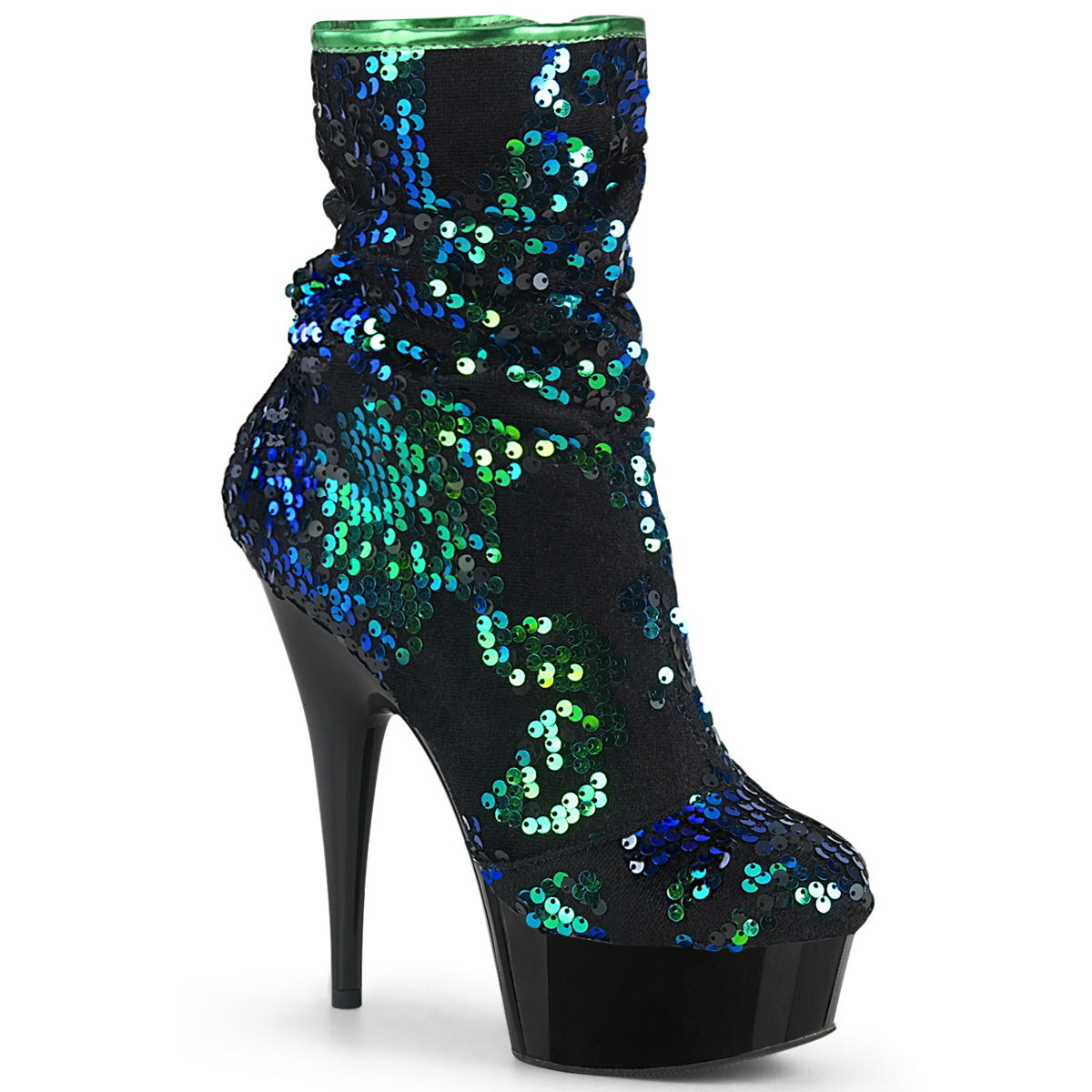 Pleaser Bottines pour femmes DELIGHT-1004 paillettes irescentes vertes / blk