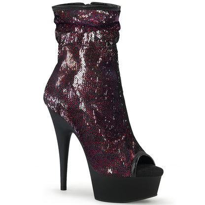 Pleaser Bottines pour femmes DELIGHT-1008SQ Bourgogne Sequins / Blk Matte