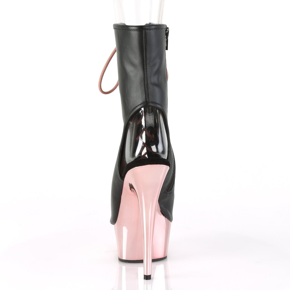 Pleaser Bottines pour femmes DELIGHT-1016 Blk Faux Cuir / Rose Gold Chrome