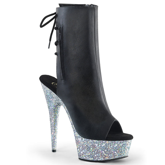 Pleaser Bottines pour femmes DELIGHT-1018LG Blk Faux Cuir / SLV Multi Glitter