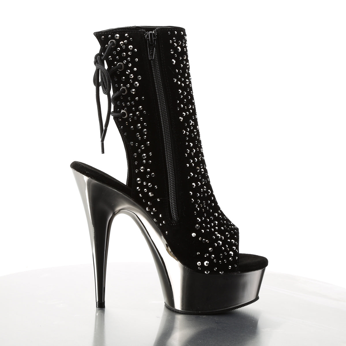Pleaser Bottines pour femmes DELIGHT-1018RS blk velvet-étain RS / en étain chrome