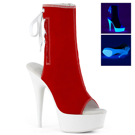 Pleaser Bottines pour femmes DELIGHT-1018sk Toile rouge / Néon Blanc