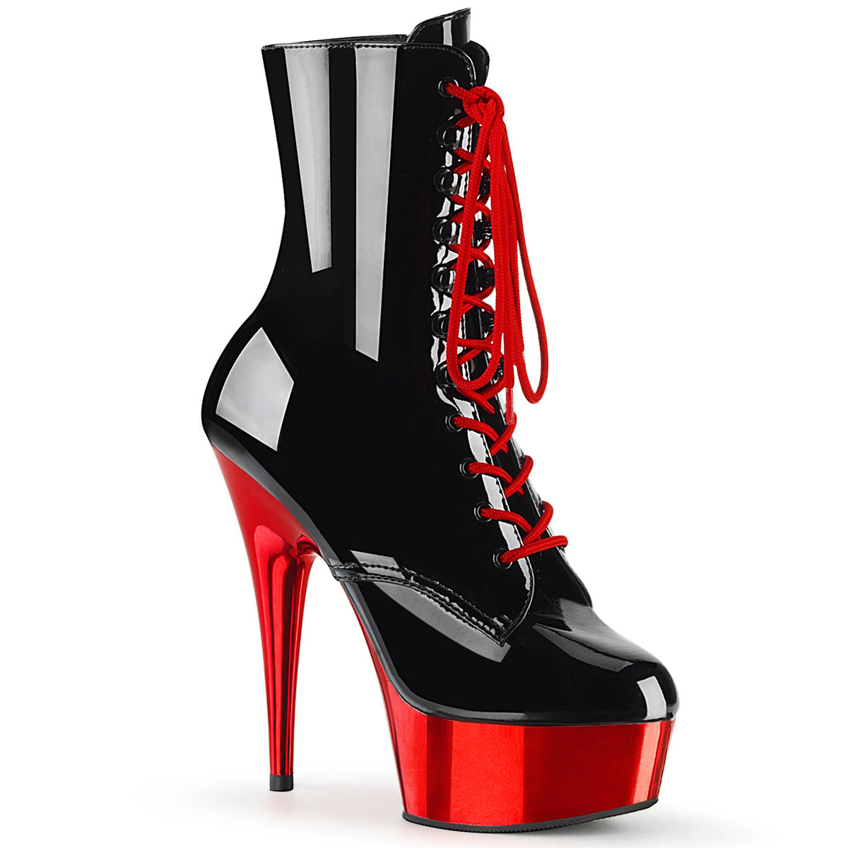 Pleaser Womens Ankle Boots DELIGHT-1020 Blk Pat/Red Chrome