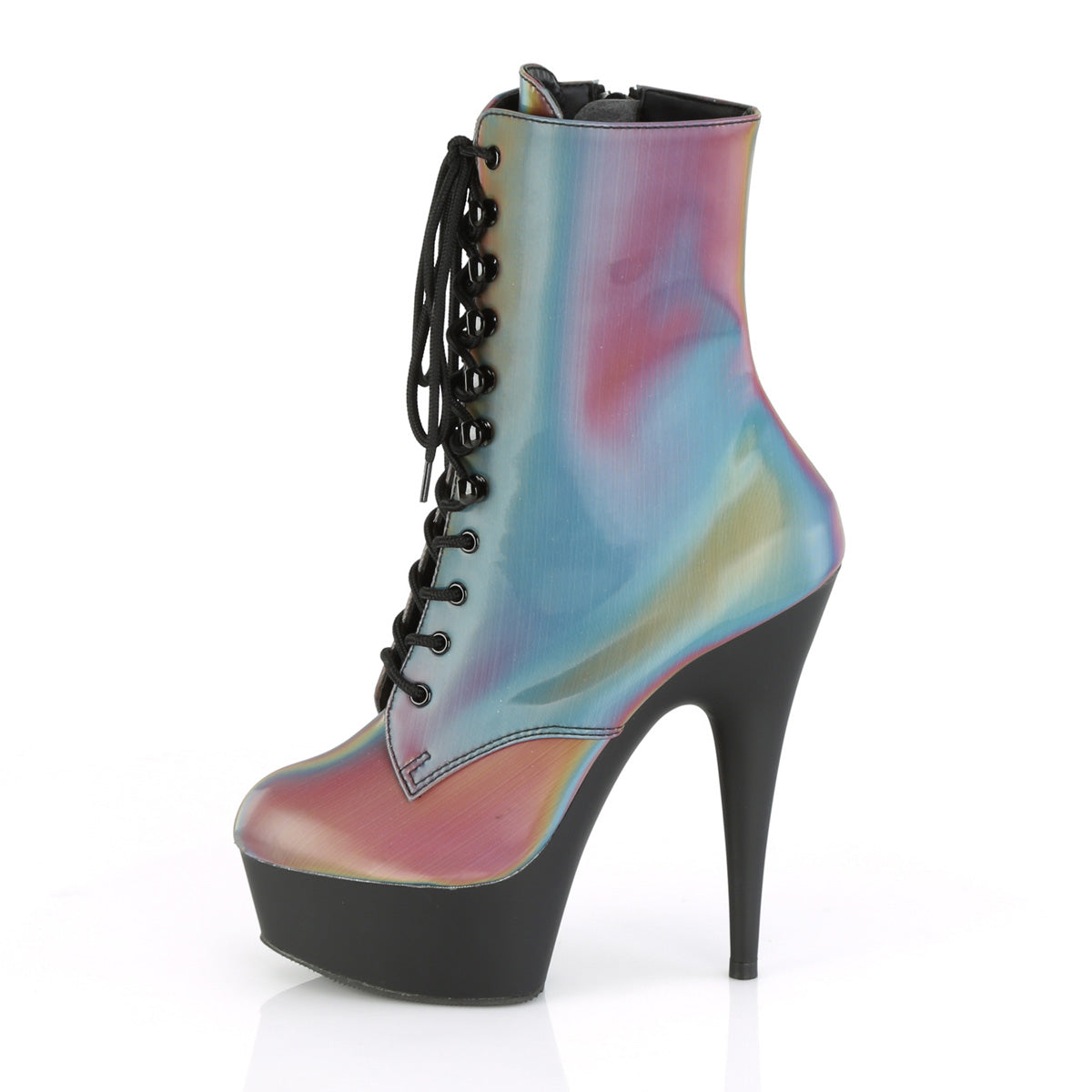 Pleaser Womens Ankle Boots DELIGHT-1020REFL Rainbow Reflective/Blk Matte
