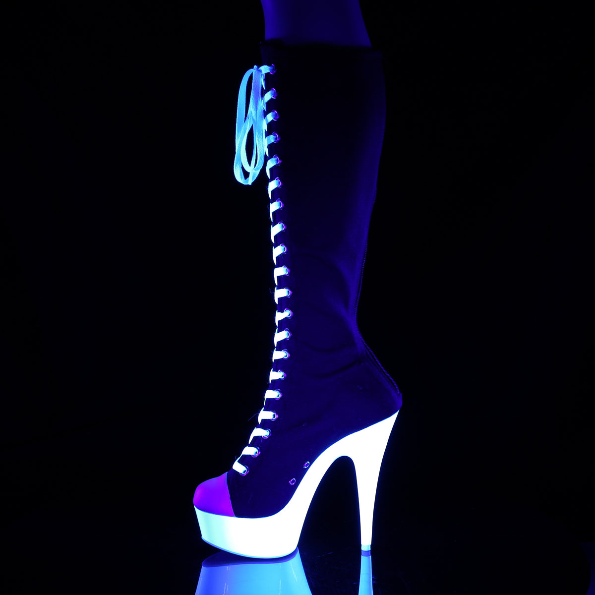 Pleaser Bottes pour femmes DELIGHT-2000sk-02 Black Toile-Blanc Cuir / Néon Blanc