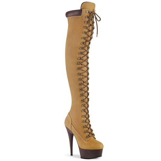 Pleaser Bottes pour femmes DELIGHT-3000tl Tan Nubuck Faux Cuir / Dark Brown Matte